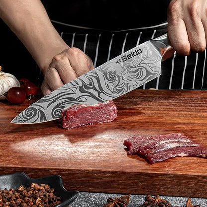 Seido Knives Tengoku Green 8-Piece Chef Knife Set – High-Carbon Stainless Steel Japanese Kitchen Knives, Professional Balanced Knife Set