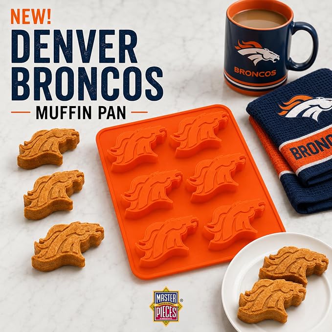 Masterpieces Fan Pans NFL Denver Broncos Muffin Pan - Premium Quality, Educational, and Fun Activity for Kids and Families - Great Gift Idea for Holidays, Birthdays, and Everyday Playtime