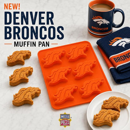 Masterpieces Fan Pans NFL Denver Broncos Muffin Pan - Premium Quality, Educational, and Fun Activity for Kids and Families - Great Gift Idea for Holidays, Birthdays, and Everyday Playtime