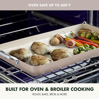 GreenPan 18" x 11" Double Burner Griddle Pan, Hard Anodized Healthy Ceramic Nonstick PFAS-Free, Stainless Steel Handles, Stovetop Cooking, Dishwasher Safe, Oven & Broiler Safe Cookware, Taupe