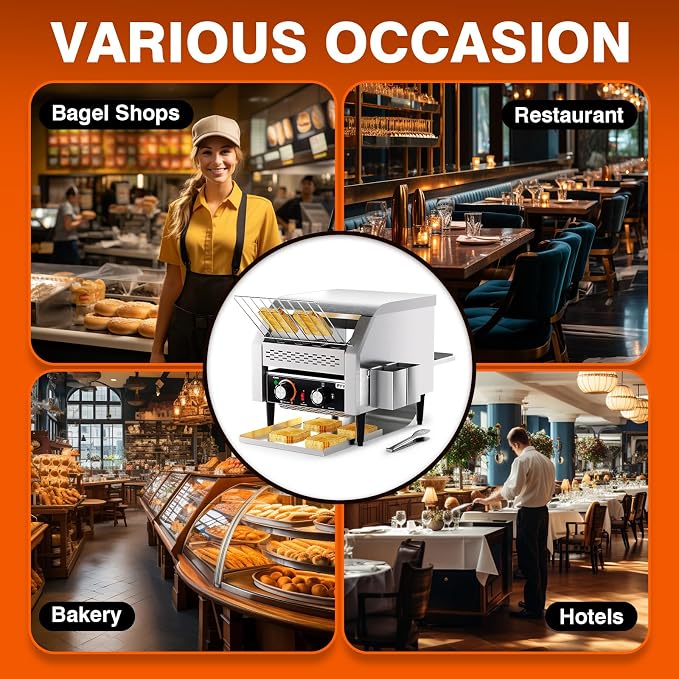 PYY Commercial Conveyor Toaster 300pcs/h - Electric Conveyor Belt Toaster for Toast, Bun, Bagel, Bread, Heavy Duty Stainless Steel Toaster Oven for Restaurant, Bakery, Buffet Use