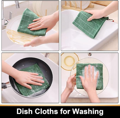 Mordimy 100% Cotton Terrycloth Kitchen Towels and Dishcloths Sets, Soft and Absorbent Checkered Dish Towels, Quick Drying Dish Rags for Washing Dishes, 4 Pack 16" x 26" & 4 Pack 12" x 12", Grass Green