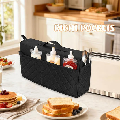 CROTIRAD Cute Slim Toaster Dust Cover Compatible with Bella 2 slice slim toaster, Hanging Thin Bread Maker Cover for Bella with Pockets and Elastic Band, Quilted Black