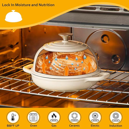 Velaze Enameled Cast Iron Dutch Oven for Bread Baking,5 QT Bread Oven Pot with Dome Lid for Crispy Artisan Bread & Bakery-Style Homemade Loaves(White)