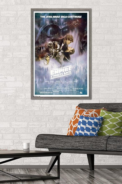 Trends International Star Wars: The Empire Strikes Back - The Saga Continues One Sheet Wall Poster, 22.375" x 34", Barnwood Framed Version