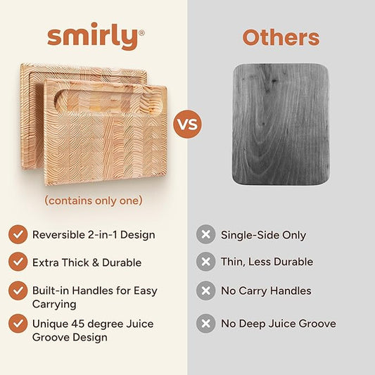 Smirly Reversible 17" Large Larch Cutting Board for Kitchen - 1.2"Th Heavy Duty Real Wood Cutting Board with Deep Juice Groove - Reversible Wooden Cutting Board for Multiple Uses - Only 1 Piece