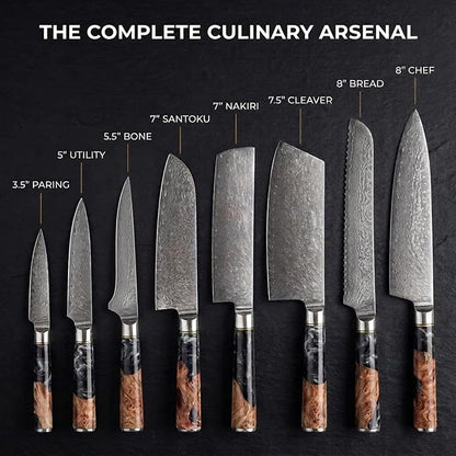 Tidal Black 8pc Damascus Knife Set