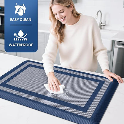 KitchenClouds [2 PCS Kitchen Rugs Cushioned Anti-Fatigue Kitchen Mats for Floor Waterproof Kitchen Rug Set Non-Slip Comfort Standing Mat for Office, Sink, Laundry 20"×30"+20"×60",Blue