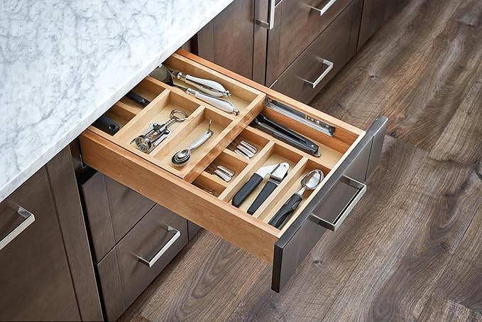 Rev-A-Shelf Maple Two-Tier Cutlery Replacement Drawer System w/ BLUM Soft-Close for Face Frame Base Kitchen Cabinets, Kitchen Drawer Organizer, Min Opening Width of 15", 4WTCD-18HSC-1