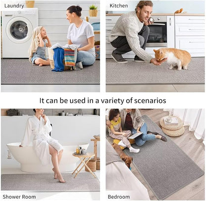 YDKGL Kitchen Rugs and Mats Non Skid Washable Set of 2 PCS, Absorbent Runner Rugs for Kitchen, Front of Sink, Kitchen Mats for Floor, Grey 17x30+17x59