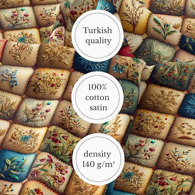 100% Cotton Fabric by the Yard – Turkish Quality Quilting & Sewing Fabric, 1 Yard x 1.69 Yards Wide, Patchwork Cotton for Crafts