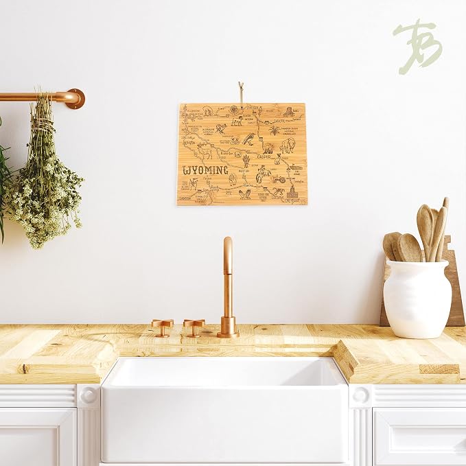 Totally Bamboo Destination Wyoming State Shaped Serving and Cutting Board, Includes Hang Tie for Wall Display