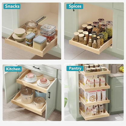 Pull Out Cabinet Drawer 19½” W x 21” D, Soft Close Pull Out Cabinet Organizer, Bottom Assembly