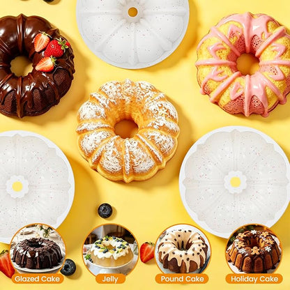 Vinino 9.6" Silicone Fluted Tube Cake Pans with Metal Reinforced Frame, Pound Cake Pan Mold, BPA Free Silicone Cake Pans for Cake, Bread, Jello, Gelatin, Flan