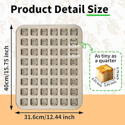 Beasea Nonstick Mini Muffin Pan with Divider, 1 Pack 48 Mini Small Tiny Cup All Edges Non Stick Square Cupcake Baking Sheet Tin Tray Carbon Steel Bakeware Individual Cutter Muffin Baking Pan - Gold