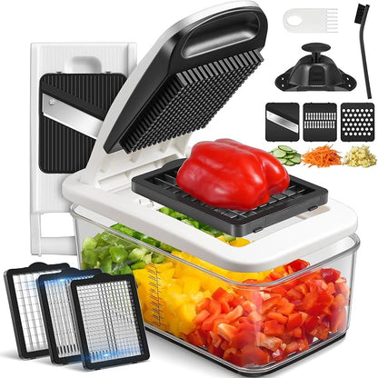 Sopito Vegetable Chopper Mandoline Slicer - Multifunctional Veggie Food Chopper With 6 Blades & Container, Heavy-Duty Vegetable Slicer and Cutter for Onion, Salad, and Food Preparation