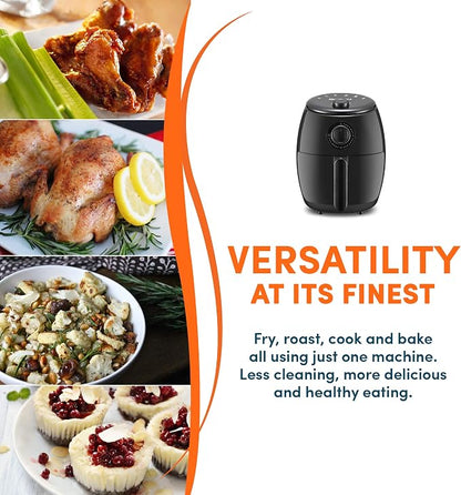 Elite Gourmet EAF-0201 Personal Compact Space Saving Electric Hot Air Fryer Oil-Less Healthy Cooker, Timer & Temperature Controls, 1000W, 2.1 Quart, Black