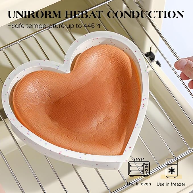 10 Inch Heart Shaped Silicone Cake Pans Set of 3, Large Nonstick Heart Baking Molds for Oven/Air Fryer, Food Grade Easy Release Heart Pan（Cream）