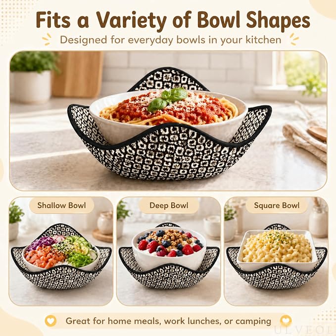 Set of 2 Microwave Bowl 4x7x7 Inch Polyester Cloth Hot Pads with Black and White Color - Holder Microwavable Pot for Food - Ramen Soup or Pot Cozy - Multipurpose Heat Resistant Plate Holders