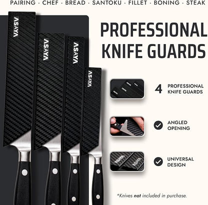 Asaya Professional Chef Knife Edge Guards – 4 Piece Knives Universal Covers - Extra Strength ABS Plastic and Food Safe Kitchen Knife Sheath Covers – Knives Not Included