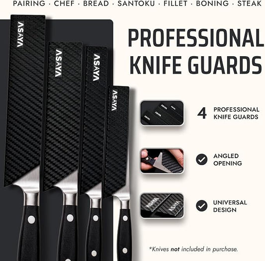 Asaya Professional Chef Knife Edge Guards – 4 Piece Knives Universal Covers - Extra Strength ABS Plastic and Food Safe Kitchen Knife Sheath Covers – Knives Not Included