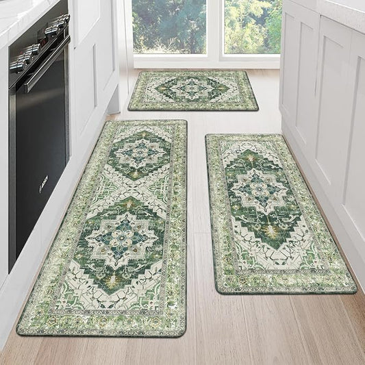 Cushioned Kitchen Rug Sets 3 Piece Anti Fatigue Mats for Floor Non Slip Waterproof Comfort Standing Mat Runner for Home Office, Sink, Laundry