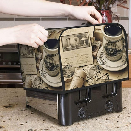 Vintage Coffee 4 Slice Toaster Cover Wide Slot Dustproof Bread Maker Cover Fingerprint Bakeware Protection Kitchen Appliance Cover Toaster Bag