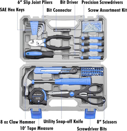 CARTMAN Home Tool Set Kit, Basic Household Hand Tools with Storage Case Light Blue