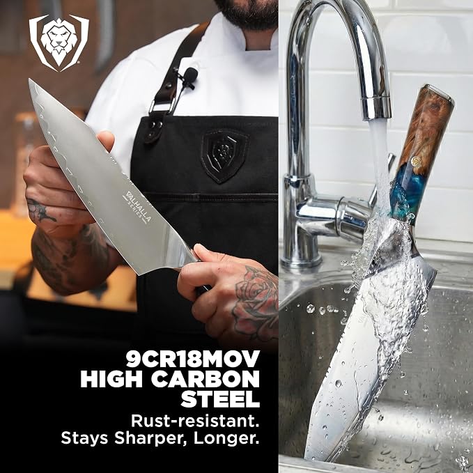 Dalstrong Chef Knife - 8 inch - Valhalla Series - Premium 9CR18MOV HC Steel - Celestial Resin & Wood Handle - Razor Sharp - Kitchen Cooking Chef's Knife - Leather Sheath