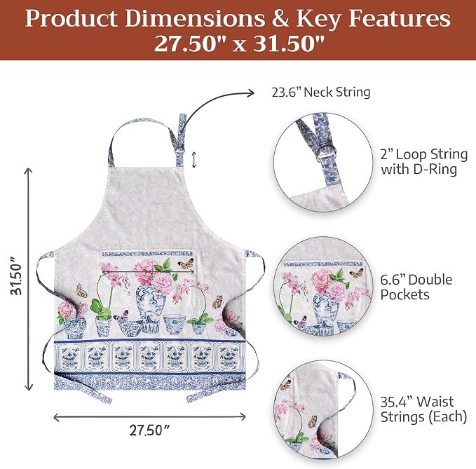 Maison d' Hermine 100% Cotton Apron for women with Pocket Kitchen Chef Apron for Men Cooking Spring Summer