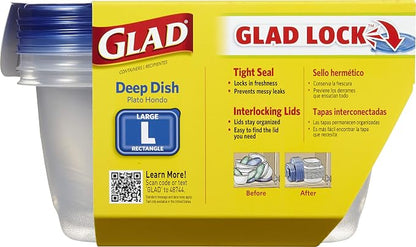 Glad GladWare Deep Dish Food Storage Containers Lids Large Rectangle BPA Free Meal Prep Microwave Dishwasher Safe Lock Tight Seal 64 OZ 3 Count 6 Pack