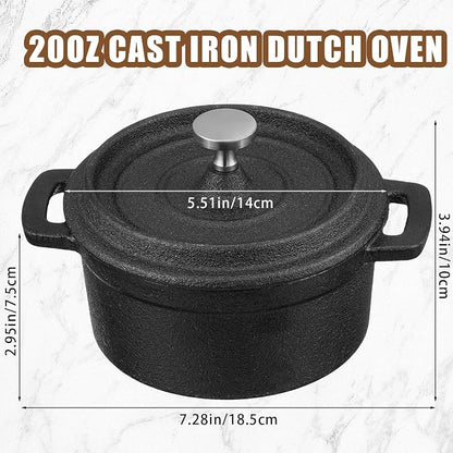 4 Pcs Mini Dutch Oven, 500F Small Round Iron Cocotte Black Dutch Oven Pot with Lid and Dual Handles Cast Iron Pot for Stovetop Use Marinate Cook Bake Refrigerate, Individual Servings(20 oz)