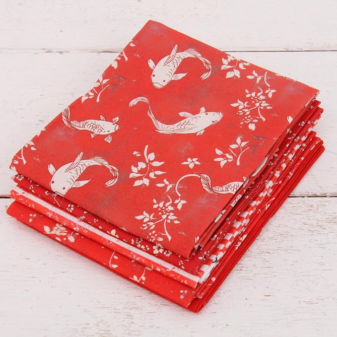 Threadart Exclusive 5 Fat Quarter Bundles - Red Vintage Prints 100% Cotton Fabric - Premium 100% Cotton Quilting Fabric - No Duplicates - Full Size Fat Quarters 18"x21" - Red