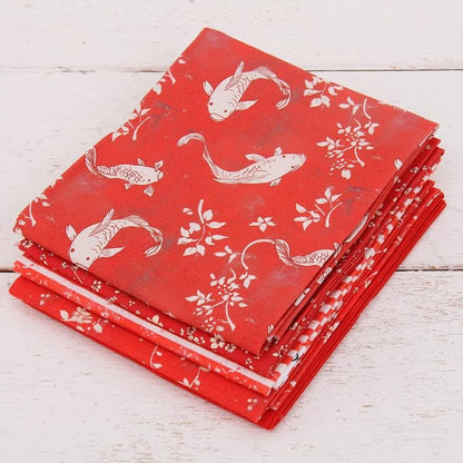 Threadart Exclusive 5 Fat Quarter Bundles - Red Vintage Prints 100% Cotton Fabric - Premium 100% Cotton Quilting Fabric - No Duplicates - Full Size Fat Quarters 18"x21" - Red