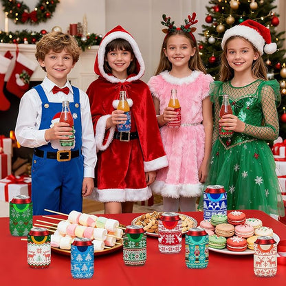 18 pack Christmas Can Cooler Sleeves Beer Drink Sweater Style Can Bottle Cooler Sleeves Collapsible for Christmas Holiday Party Decorations Supplies Favors