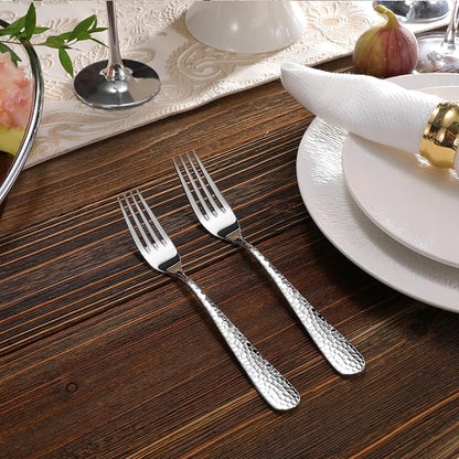 KEAWELL Premium 4-Piece Louise Hammered Fork Set, 18/10 Stainless Steel, Fine Fork Set with Round Edge, Brightly-Mirror polished, Dishwasher Safe. (4, 8" Dinner Forks)