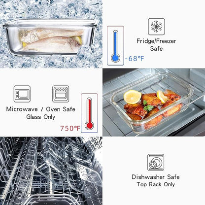 C CREST [5-Pack] Glass Lunch Box, Meal Prep Glass Containers with Lids, Glass Food Storage Containers, 34 OZ