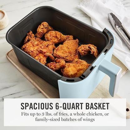 Martha Stewart 6QT Air Fryer, 6-in-1, Bake, Broil, Roast, Air Fry, Dehydrate, Reheat, Ceramic Non-Stick Basket, Crispy Results Fast, 400°F Max Temp, Shake Reminder, Sky Blue