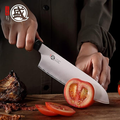MITSUMOTO SAKARI Santoku Chef Knife 7 Inch, Japanese VG-10 Hand Forged Kitchen Knife for Meat & Vegetables, G10 Handle with Sandalwood Box