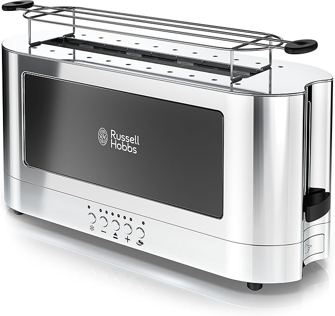 Russell Hobbs TRL9300BKR 2-Slice Glass Accent Long Toaster, Black & Silver