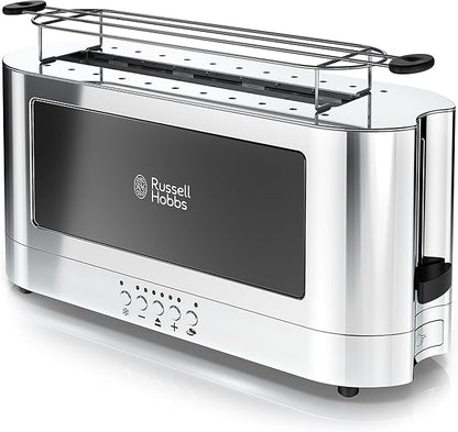 Russell Hobbs TRL9300BKR 2-Slice Glass Accent Long Toaster, Black & Silver