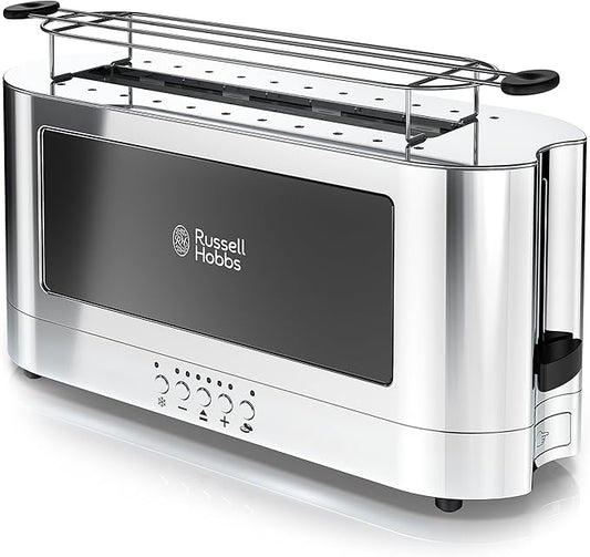 Russell Hobbs TRL9300BKR 2-Slice Glass Accent Long Toaster, Black & Silver