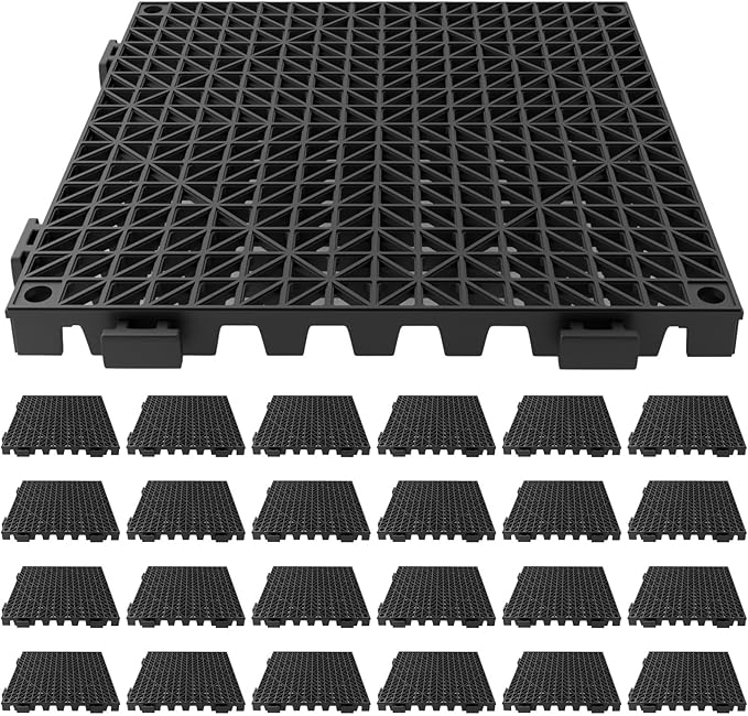 Tioncy 24 Pcs Bar Countertop Supplies Interlocking Mats 12 x 12 Inch Black Shelf Liners Bar Drying Coffee Non Slip Spills Mats for Bartending Home Cocktail Bars Restaurants
