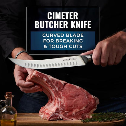 Cutluxe Butcher Knife Set – BBQ Brisket, Breaking and Boning Knives, Honing Rod – Carving Knife Set for Meat Cutting, Ultra Sharp German Steel, Full Tang, Ergonomic Handles – Artisan Series
