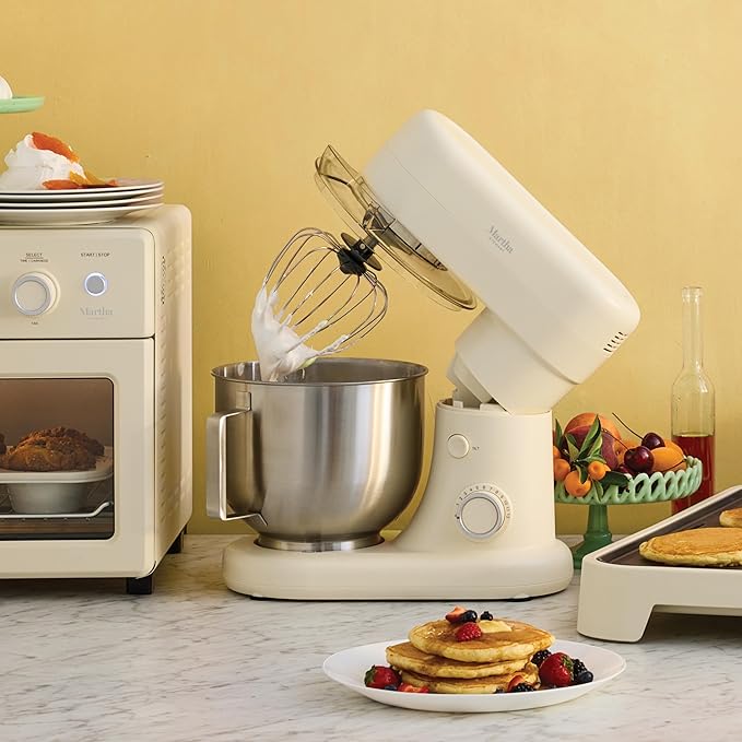 Martha Stewart 5.3Qt Stand Mixer, 12-Speed Tilt-Head Electric Kitchen Mixer with Stainless Steel Bowl, Dough Hook, Whisk & Beater, Splash Guard, Ideal for Baking Bread, Cake & Whipping, Linen Cream