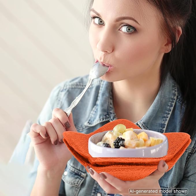 Set 2X Orange 7" sq. x 4" H Microwave Polyester Bowl Cloth Hot Pads Pot - Good Kitchen Accessories Bowl Holder to Protect Hands from Hot Dishes and Heating Soup - Microwave Bowls That Don't Get Hot