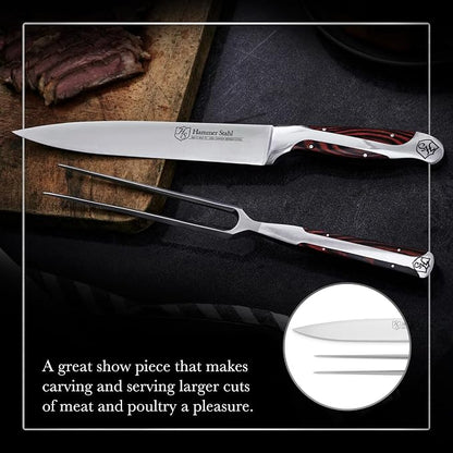 German Forged High Carbon Stainless Steel Carving Knife and Fork Set | Professional Meat Carving Set with Ergonomic Pakkawood Handle