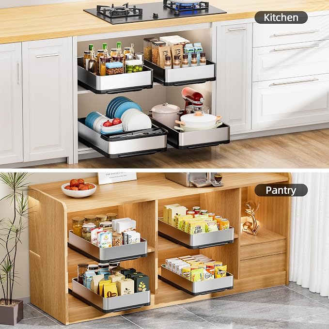 Ewaiira Pull Out Spice Rack Organizer for Cabinet 12.6" Wx16.5 D, Heavy Duty Slide Out Pantry Shelves, Stainless Steel Sliding Cabinet Drawers, Pull Out Narrow Organizer for Kitchen Cabinets, 1 Pack
