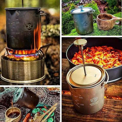 Bestargot Titanium Pot 750ml, Coffee French Press | Portable French Press, Ultralight, Camping Pot, Compatible with Camp Stoves