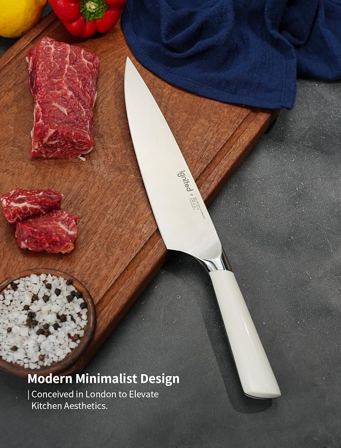8 Inch Chef Knife – German Stainless Steel, Ergonomic Ivory White Handle, Ultra Sharp Kitchen Knife for Meat Vegetable Cutting, Ideal Gift for Chefs, Cooks